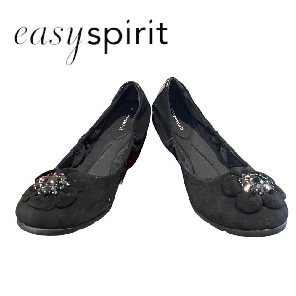 NEW in Box Easy Spirit Dane Black Ballet Rhinestone Suede Flats 9